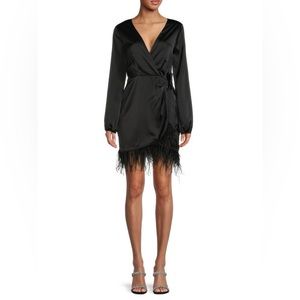 COPY - WAYF FEATHER TRIM FAUX WRAP MINI DRESS XL